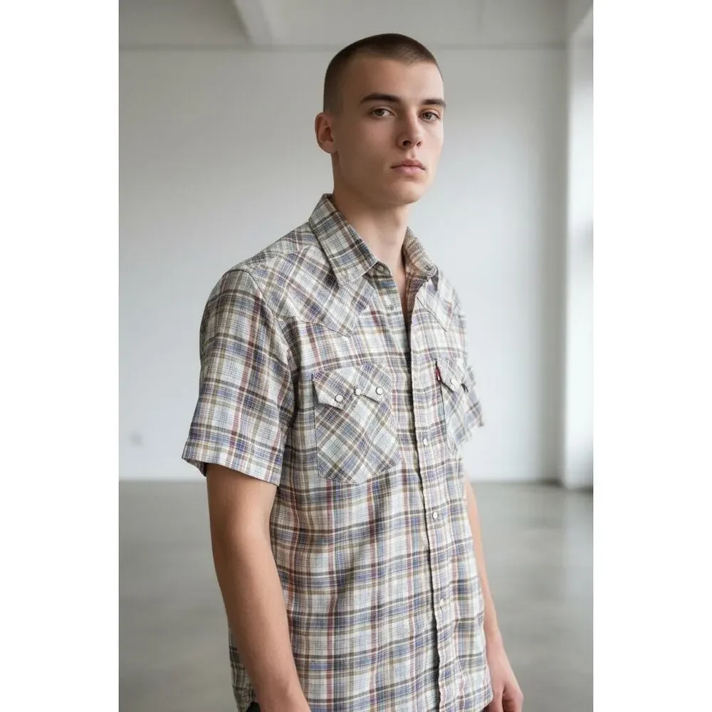Levi’s Plaid Western Shirt M Tapered Fit Vintage Inspired Casual